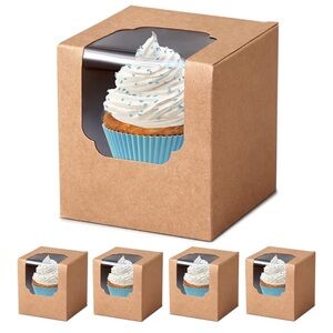 NEW Set of 60 Cupcake Gift Box with Clear Window - Kraft Brown